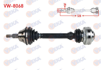 Veka VW-8068 Complete Axle Left Front Length 520mm VW Golf IV (1J1) 1.9 TDI 97-05 / Bora (1J2) 1.9 — Axles, CV Joints & Boots