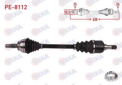 Veka PE-8112 Complete Axle Left Front Length 638mm Peugeot 2008 1.2 Thp-1.5 HDi-1.6 HDi 2015-/ Cit — Axles, CV Joints & Boots