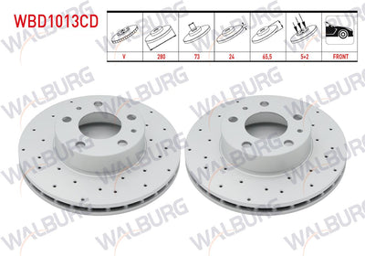 WALBURG WBD1013CD Brake Disc Front Air Coated Performance Drilled 5 Bjn 280X24x73x65 — Brake Rotors & Drums