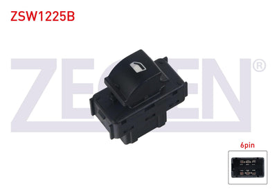 Zegen ZSW1225B Glass Release Switch Single Black with Socket 6 Pin C-Elysee-301 2012-/ Ds3 2009-2013 — Switches & Relays