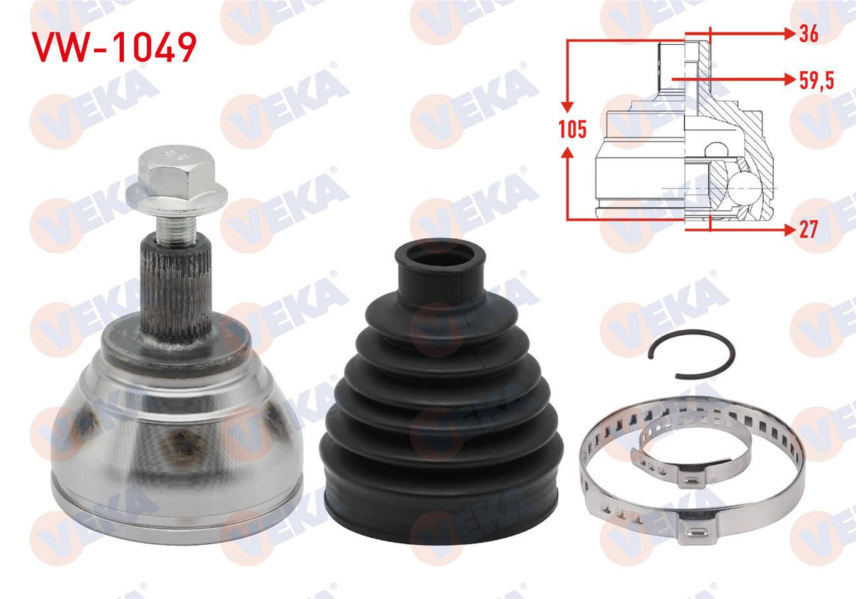 Veka VW-1049 CV Joint Left-Right Front Outer Length 105mm 36X27x59 — Axles, CV Joints & Boots