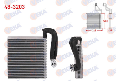 Veka 48-3203 A/C Evaporator Borulu 269,3X245x60 Opel Vectra C 2003-2008 / Signum 2003-2008 / Saab — Condensers & Evaporators