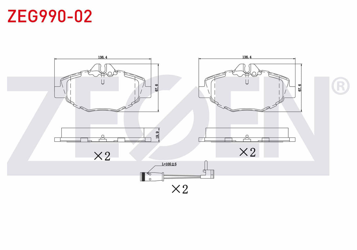 Zegen ZEG990-02 Brake Pad Front with Connector Mercedes E Series (W211) E 320 CDI 2002-2008 / (W211) E 280 CDI 2 — Brake Pads