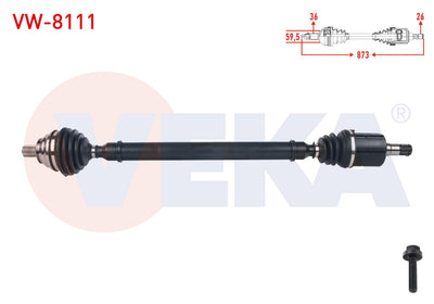 Veka VW-8111 Complete Axle Right Front Length 873mm Volkswagen Golf (1K1) 1.6 FSI A-T 2003-2009 / — Axles, CV Joints & Boots