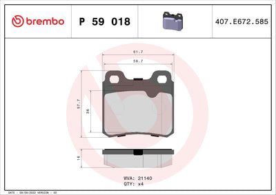 Brembo P59018 Brake Pad Rear Low-Met Opel