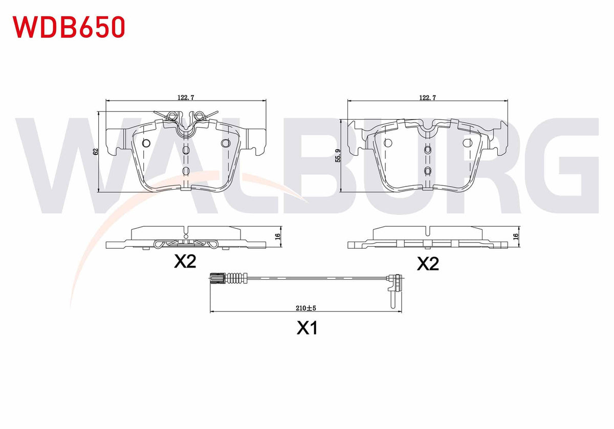 WALBURG WDB650 Brake Pad with Connector Rear Mercedes C Series (W205) C 200 Bluetec 2014-/ C 220 Bluetec 2014-/ — Brake Pads
