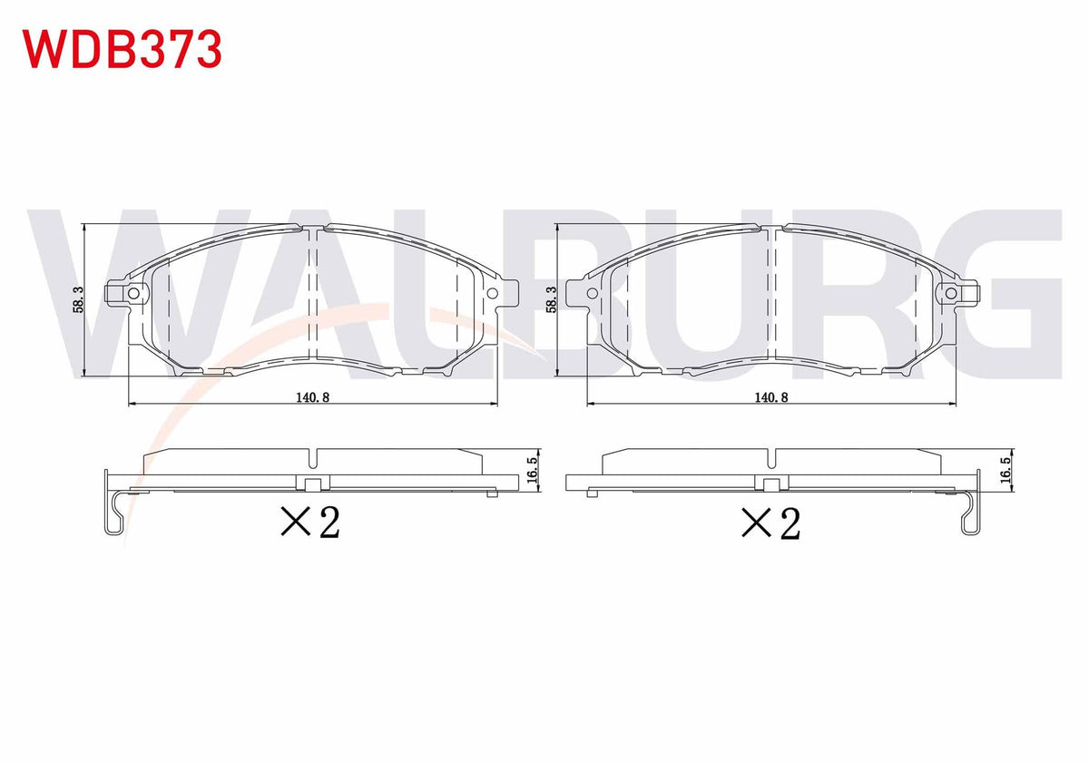 WALBURG WDB373 Brake Pad Front Nissan Pathfinder (R51) 2.5 dCi 4Wd 2005-/ Murano (Z50) 3.5i V6 2005-2008 / Renau — Brake Pads