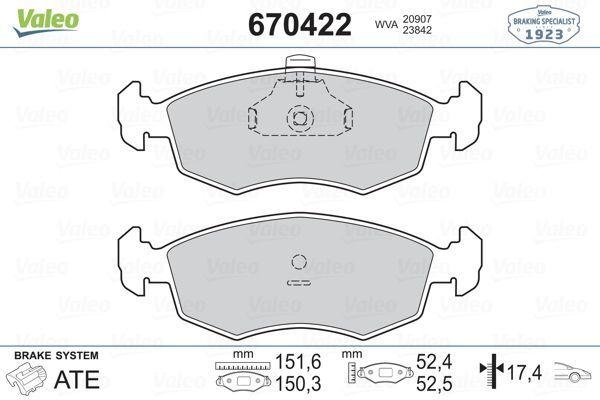 VALEO 670422 Brake Pad Set - Front for Doblo Weekend — Brake Pads