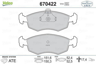 VALEO 670422 Brake Pad Set - Front for Doblo Weekend — Brake Pads