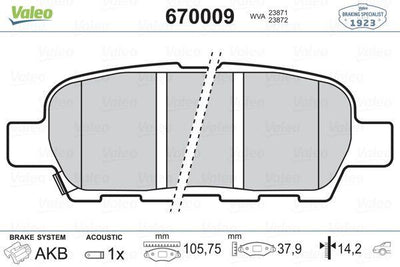 Valeo 670009 Brake Pad Rear Qashqai X-Trail 08- — Brake Pads