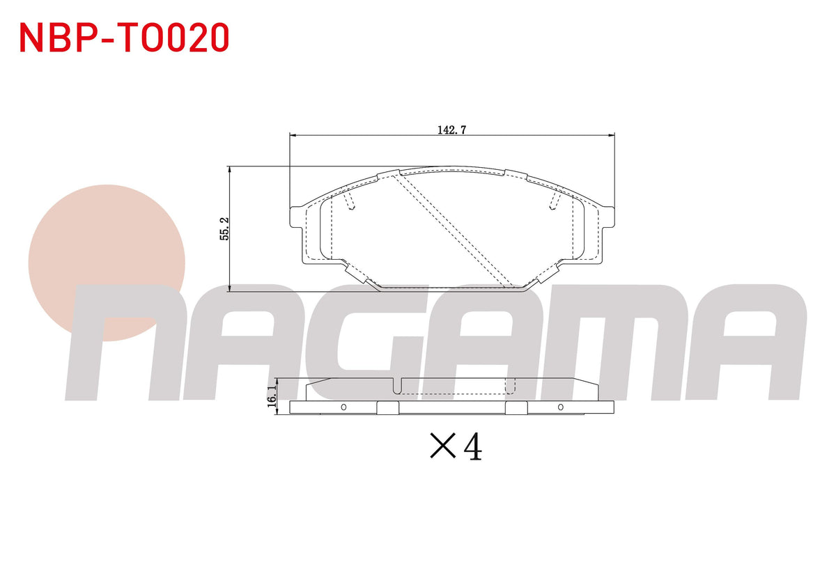 NAGAMA NBP-TO020 Brake Pad Front Cable Drilled Toyota HI-Lux Pick Up (_N_) 2.4 D 4X4 1983-2005 / HI-Ace II (H5_) — Brake Pads