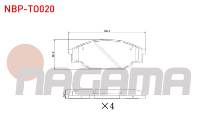 NAGAMA NBP-TO020 Brake Pad Front Cable Drilled Toyota HI-Lux Pick Up (_N_) 2.4 D 4X4 1983-2005 / HI-Ace II (H5_) 2.4 D 1983-1989 / HI-Lux Pick Up (_N_) 2.5 D 1983-2005