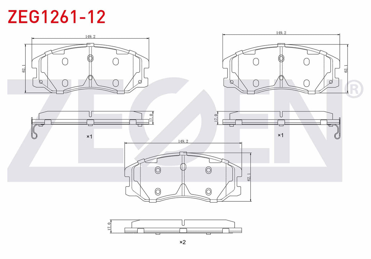 Zegen ZEG1261-12 Brake Pad Front with Wear Indicator Chevrolet Captiva (C100) 2.0 D 2006-2012 / Captiva (C140) 2 — Brake Pads