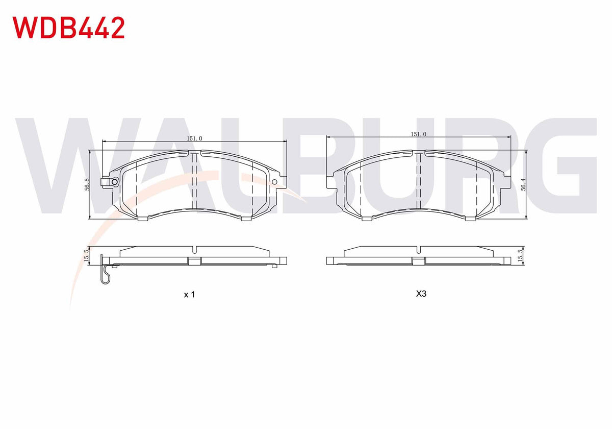 WALBURG WDB442 Brake Pad Front Mitsubishi L 200 (K7t,K6t) 2.5 TD 4Wd 1996-2007