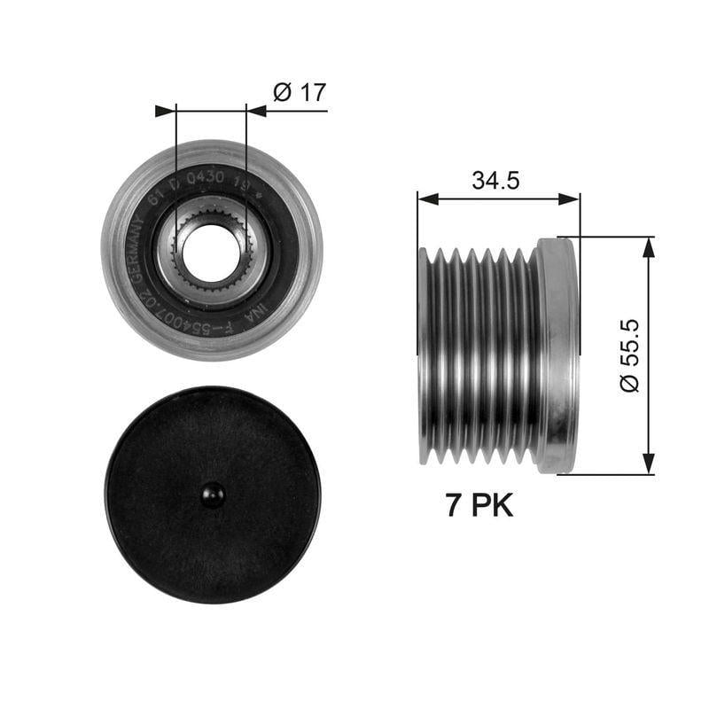 gates oap7084 alternator pulley front view, gates oap7084 alternator pulley specifications GATES OAP7084 Alternator Pulley - Compatible with BMW 1, 3, 5 Series & X5 | 7 Grooves, 2.2 in Diameter GATES OAP7084 Alternator Pulley for BMW Models gates, alternator-pulley, car-parts, bmw-parts, auto-repair, mechanics, car-owners, vehicle-performance, oe-replacement, ai-generated