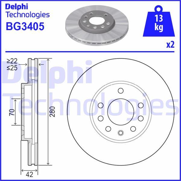 Delphi BG3405 *2 Front Brake Disc Mirror 5 Lug Astra G Astra H Corsa C Meriva A | Set of 2
