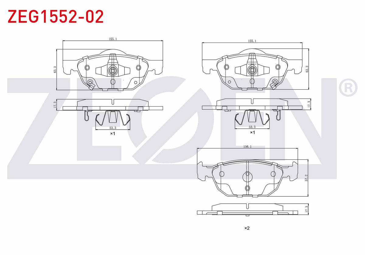Zegen ZEG1552-02 Brake Pad Front with Wear Indicator Honda Civic X (Fc) 1.5 Rs 2016-/ Civic Ix 1.6 I-Dtec 2012-2 — Brake Pads