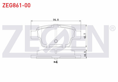Zegen ZEG861-00 Brake Pad Rear Fiat Linea 1.4 T-Jet 2007-/ Bravo II (198) 1.6 Mjt 2006-/ Stilo 1.6 16V 2001-2010 — Brake Pads