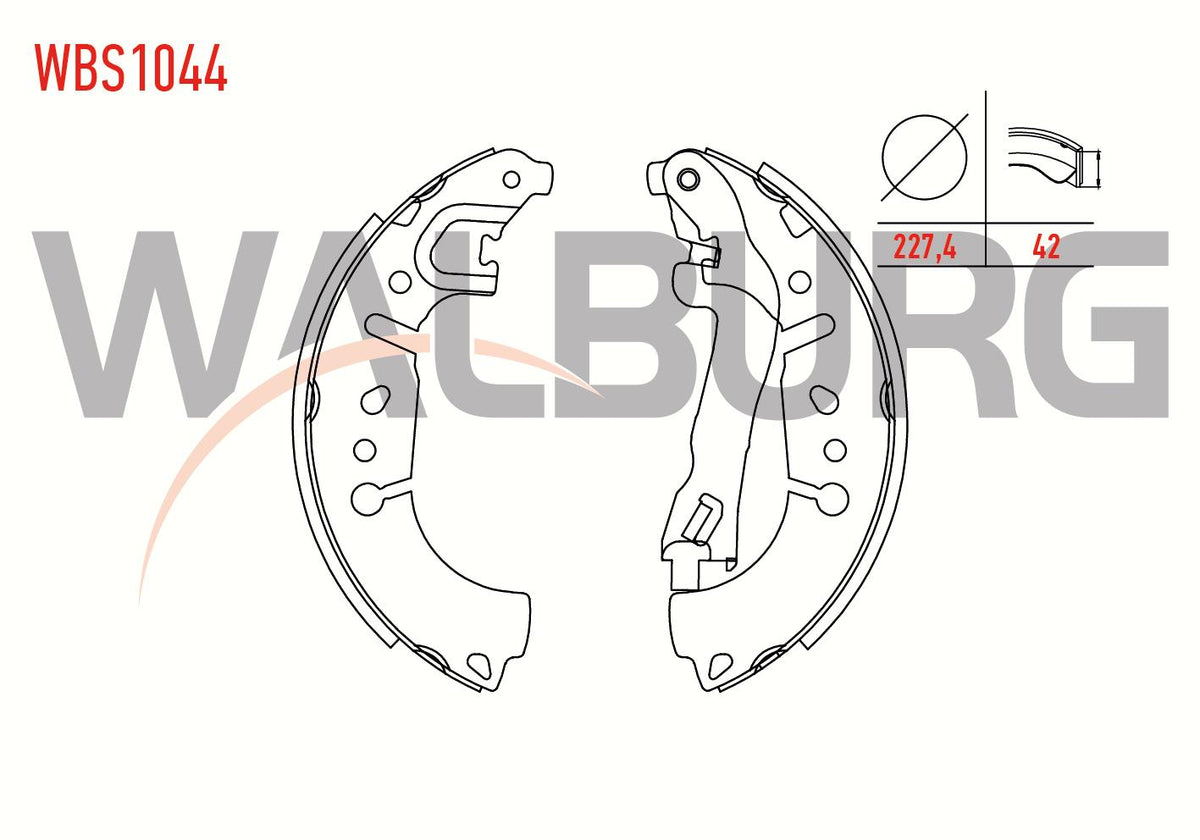 WALBURG WBS1044 Brake Shoe Rear Fiat Egea 1.3 Mjt with Lever 227 — Brake Cables & Hardware