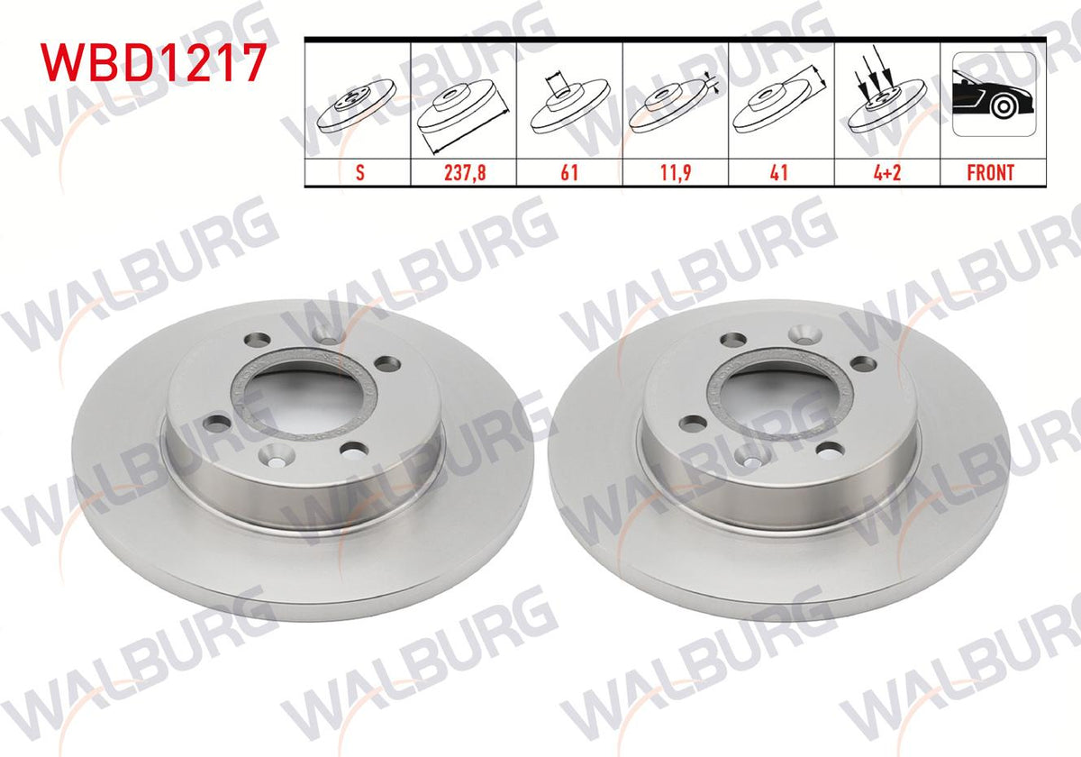 WALBURG WBD1217 Brake Disc Front Straight 4 Bjn 237,8X11 — Brake Rotors & Drums