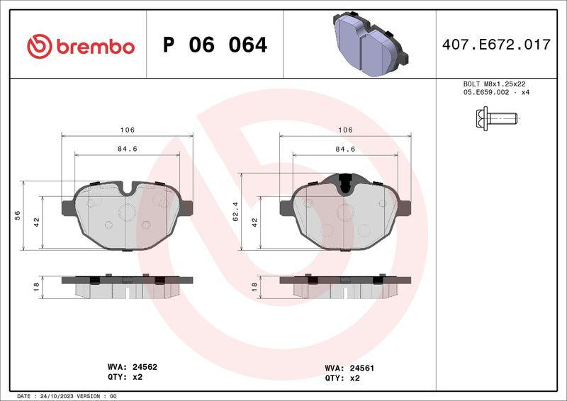 Brembo P06064 Brake Pad Rear BMW F10/F11/F25/G11/G12/G30 — Brake Pads