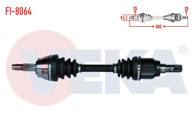 Veka FI-8064 Complete Axle Left Front Length 582mm Fiat Linea 1.6 Mjt 2007-/ Grande Punto 1.3 Mjt — Axles, CV Joints & Boots