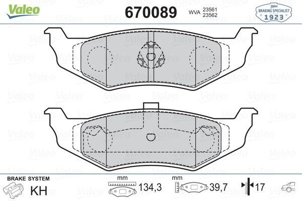 Valeo 670089 Brake Pad Rear (Chrysler Sebring 01 / Dodge Stratus 01 /) — Brake Pads
