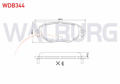 WALBURG WDB344 Brake Pad Front Ford Mondeo III 1.6i 16V 2000-2007 / Mondeo III 2.0 TDCi 2000-2007 / Mondeo III 2 — Brake Pads