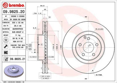 Brembo 09.9825.21 Brake Disc Mercedes 204/211/219 E350/E400/E500/GLA Front Set — Brake Rotors & Drums