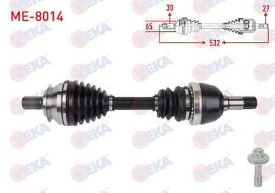 Veka ME-8014 Complete Axle Left Front Length 532mm Mercedes A Series (W176) A80 CDI-A200 CDI-A200 2012-/ B Series (W246) B180-B180 CDI-B200 2011-/ CLA Coupe (C117) Cla180 CDI- CLA 200 2013