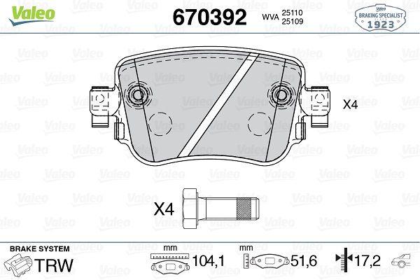 Valeo 670392 Brake Pad Rear Caddy IV Sharan Leon Octavia III A1 Q3 15- — Brake Pads