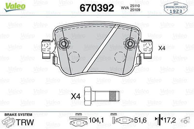 Valeo 670392 Brake Pad Rear Caddy IV Sharan Leon Octavia III A1 Q3 15- — Brake Pads