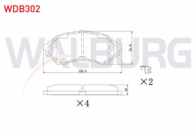WALBURG WDB302 Brake Pad Front Mazda 323 VI (Bj) 1.4i 16V 1998-2004 / 323 VI (Bj) 1.5i 16V 1998-2004 / 323 VI (B — Brake Pads