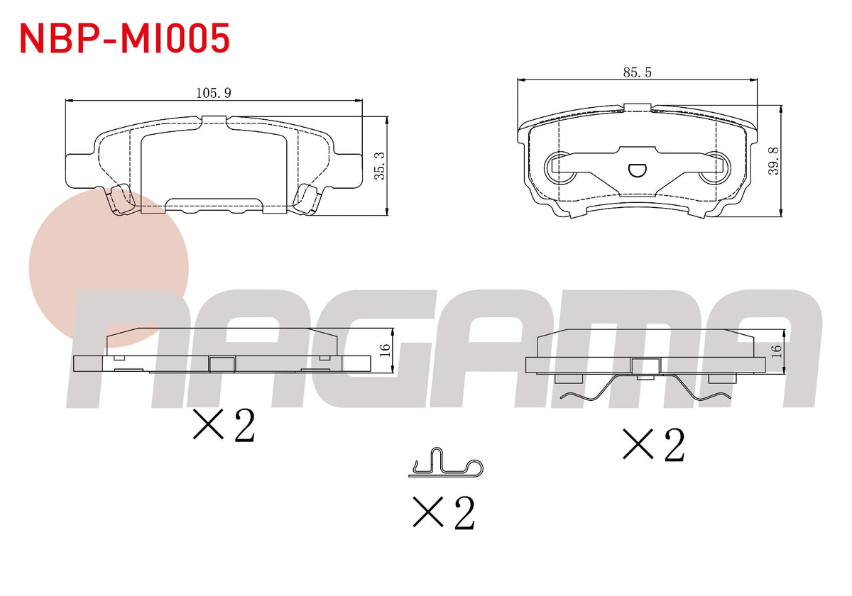 NAGAMA NBP-MI005 Brake Pad Rear Mitsubishi Lancer VII 1.3 2003-2007 / Lancer 2.0 2007-/ Outlander I 2.0 2001-200 — Brake Pads