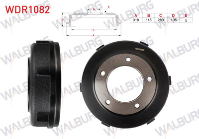 WALBURG WDR1082 Brake Drum Rear Ford Transit (V184) Single Wheel — Brake Rotors & Drums