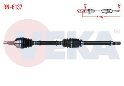 Veka RN-8137 Complete Axle Right Front Renault Kangoo (Kw0 / 1) 1.5 dCi 105 Hp 6 Gear Length 922mm — Axles, CV Joints & Boots