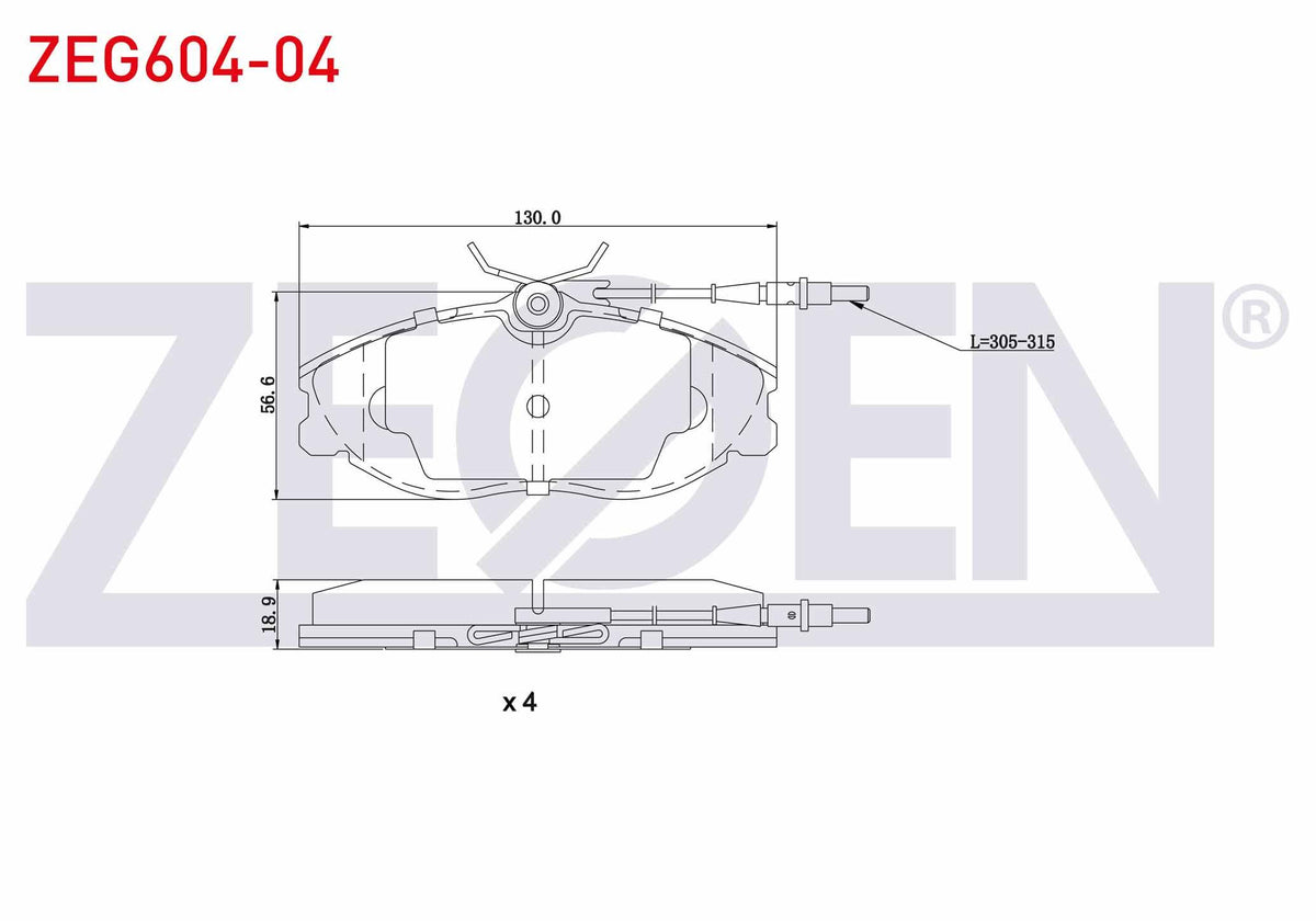 Zegen ZEG604-04 Brake Pad Front with Connector Peugeot 406 (8B) 2.0i 15 Rim 1995-2004 / 406 (8B) 2.0 HDi 15 Rim — Brake Pads