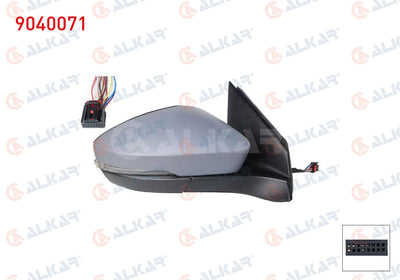 Alkar 9040071 Outer Rear View Mirror Right Electric Heated Primed with Turn Signal 8 Pin Volkswag — Tail, Signal & Reflectors