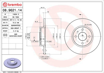 Brembo 08.9621.14 Brake Disc Front Standard Alfa Romeo Brava/Bravo/Marea/Punto/145/146 — Brake Rotors & Drums