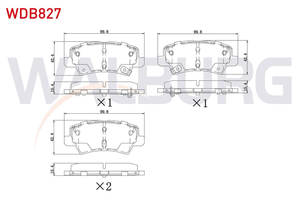 WALBURG WDB827 Brake Pad Rear with Wear Indicator Kia Picanto (Ja) 1.0 MPI-1.25 MPI 2017 — Brake Pads