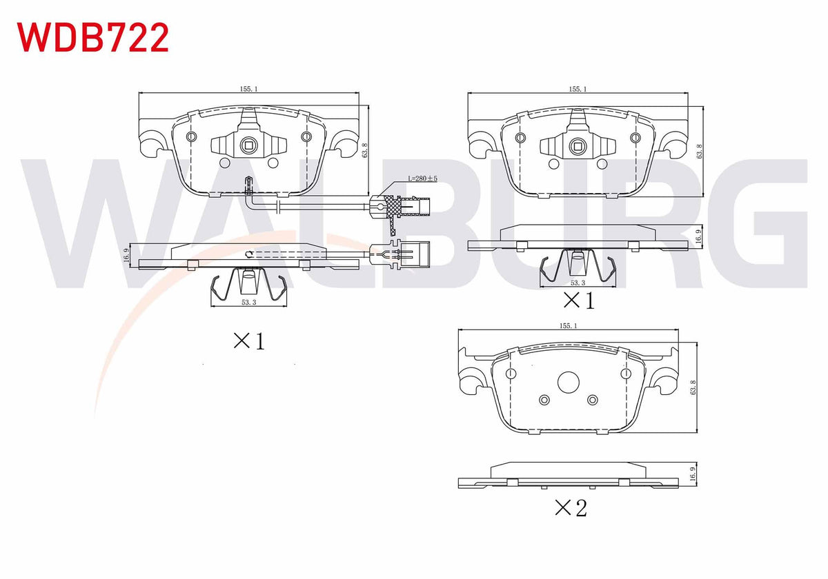 WALBURG WDB722 Brake Pad with Connector Front Audi A4 (8W2 — Brake Pads