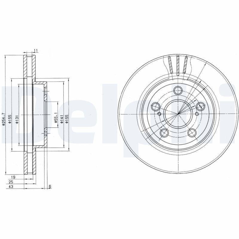 Delphi BG2880 Brake Disc 255mm - Ventilated Design — Brake Rotors & Drums