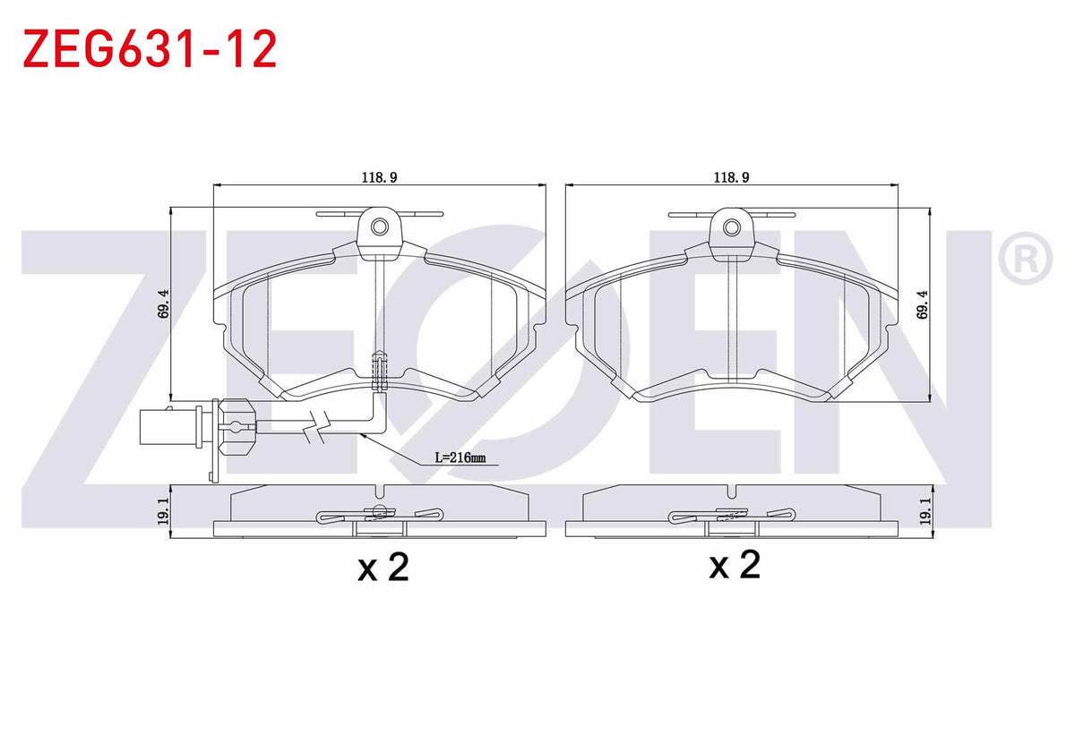 Zegen ZEG631-12 Brake Pad Front with Connector VW Passat 1.6 1996-2000 / Passat 1.9 TDI 1996-2000 / Passat 1.8 T — Brake Pads