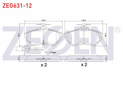 Zegen ZEG631-12 Brake Pad Front with Connector VW Passat 1.6 1996-2000 / Passat 1.9 TDI 1996-2000 / Passat 1.8 T — Brake Pads