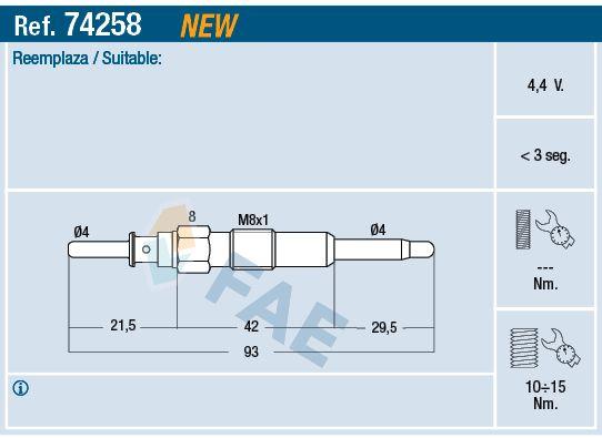 FAE 74258 Glow Plug Opel Antara 06-Chevrolet Captiva 06-Cruze 09-Lacetti 07-Nubira 05-2.0 D — Coils & Plugs