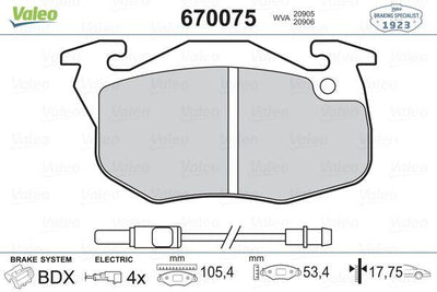 Valeo 670075 Brake Pad Front R9 R11 R19 Ym 92- — Brake Pads