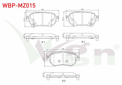 WGN WBP-MZ015 Brake Pad Rear with Wear Indicator Mazda 6 (Gj,Gh) 2.0 2013-/ Mazda 6 (Gj,Gh) 2.2 D 2013 — Brake Pads