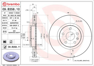 Brembo 09.B358.11 Brake Disc Front UV Coated Opel — Brake Rotors & Drums