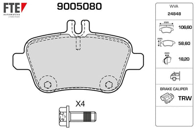 Fte 9005080 Rear Brake Pad. W117-176-246. Wva24848 — Brake Pads