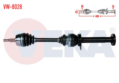 Veka VW-8028 Complete Axle Right Front Volkswagen Transporter VI 2.0 TDI 140 Hp Length 880mm 2011 — Axles, CV Joints & Boots
